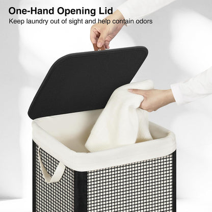 Laundry Hamper with Lid, 90L Sturdy Steel-Frame Clothes Hamper with Removable Washable Liner, Breathable Large Laundry Basket for Bedroom, Bathroom, Laundry Room, Dorm, Closet