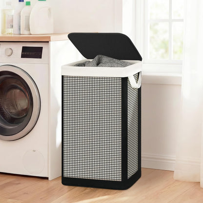 Laundry Hamper with Lid, 90L Sturdy Steel-Frame Clothes Hamper with Removable Washable Liner, Breathable Large Laundry Basket for Bedroom, Bathroom, Laundry Room, Dorm, Closet