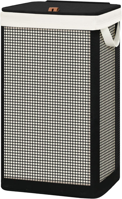 Laundry Hamper with Lid, 90L Sturdy Steel-Frame Clothes Hamper with Removable Washable Liner, Breathable Large Laundry Basket for Bedroom, Bathroom, Laundry Room, Dorm, Closet