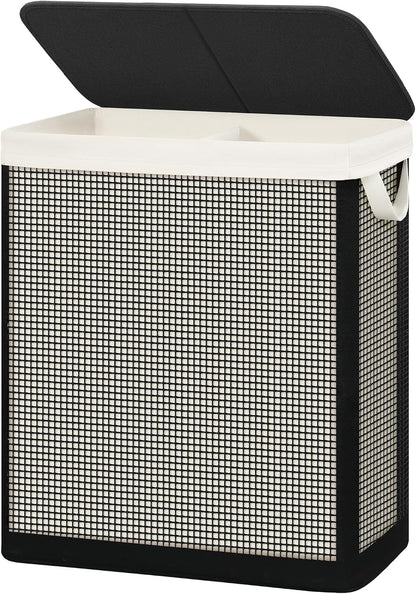 Laundry Hamper with Lid, 90L Sturdy Steel-Frame Clothes Hamper with Removable Washable Liner, Breathable Large Laundry Basket for Bedroom, Bathroom, Laundry Room, Dorm, Closet