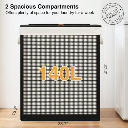 Laundry Hamper with Lid, 90L Sturdy Steel-Frame Clothes Hamper with Removable Washable Liner, Breathable Large Laundry Basket for Bedroom, Bathroom, Laundry Room, Dorm, Closet