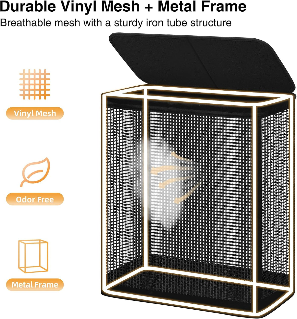Laundry Hamper with Lid, 90L Sturdy Steel-Frame Clothes Hamper with Removable Washable Liner, Breathable Large Laundry Basket for Bedroom, Bathroom, Laundry Room, Dorm, Closet