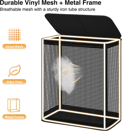 Laundry Hamper with Lid, 90L Sturdy Steel-Frame Clothes Hamper with Removable Washable Liner, Breathable Large Laundry Basket for Bedroom, Bathroom, Laundry Room, Dorm, Closet