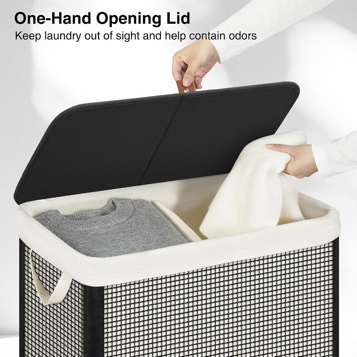 Laundry Hamper with Lid, 90L Sturdy Steel-Frame Clothes Hamper with Removable Washable Liner, Breathable Large Laundry Basket for Bedroom, Bathroom, Laundry Room, Dorm, Closet