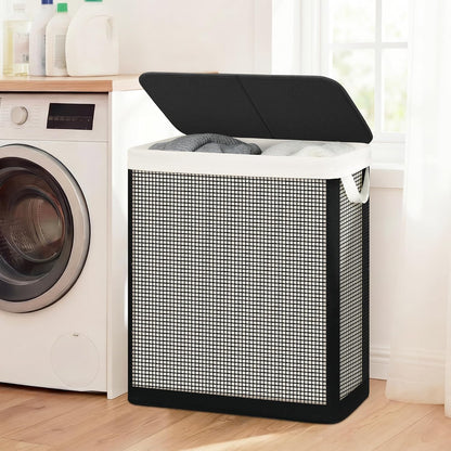 Laundry Hamper with Lid, 90L Sturdy Steel-Frame Clothes Hamper with Removable Washable Liner, Breathable Large Laundry Basket for Bedroom, Bathroom, Laundry Room, Dorm, Closet