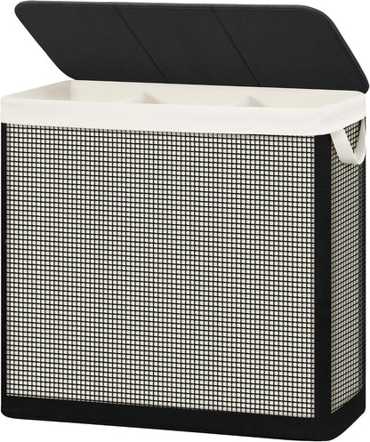 Laundry Hamper with Lid, 90L Sturdy Steel-Frame Clothes Hamper with Removable Washable Liner, Breathable Large Laundry Basket for Bedroom, Bathroom, Laundry Room, Dorm, Closet