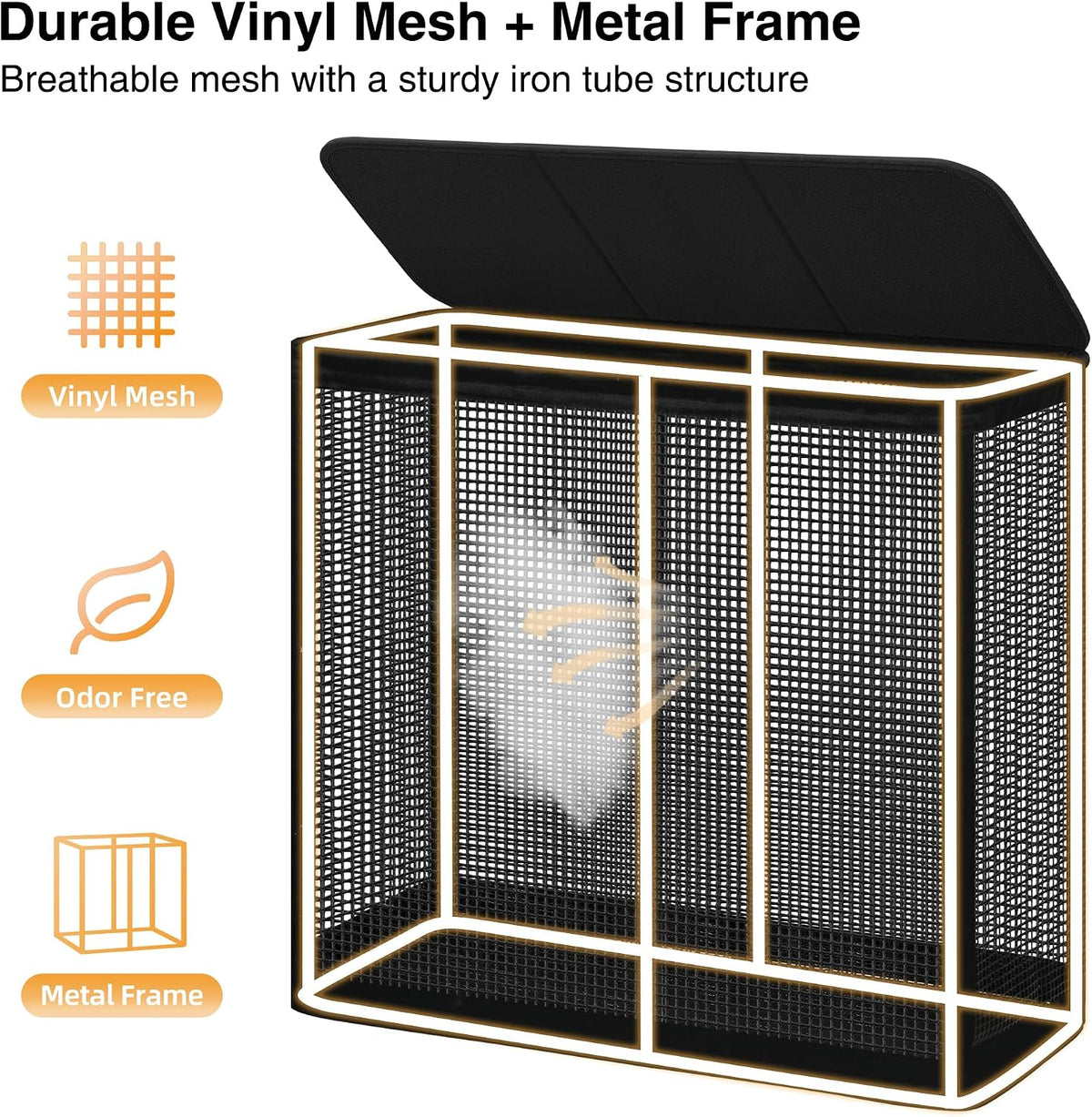 Laundry Hamper with Lid, 90L Sturdy Steel-Frame Clothes Hamper with Removable Washable Liner, Breathable Large Laundry Basket for Bedroom, Bathroom, Laundry Room, Dorm, Closet