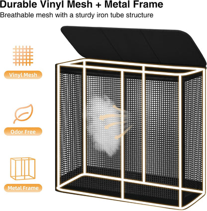 Laundry Hamper with Lid, 90L Sturdy Steel-Frame Clothes Hamper with Removable Washable Liner, Breathable Large Laundry Basket for Bedroom, Bathroom, Laundry Room, Dorm, Closet