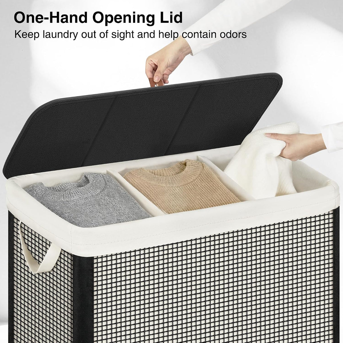 Laundry Hamper with Lid, 90L Sturdy Steel-Frame Clothes Hamper with Removable Washable Liner, Breathable Large Laundry Basket for Bedroom, Bathroom, Laundry Room, Dorm, Closet
