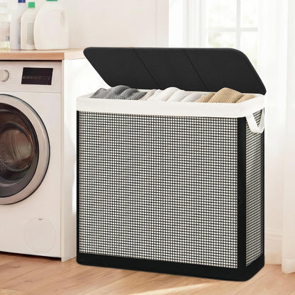Laundry Hamper with Lid, 90L Sturdy Steel-Frame Clothes Hamper with Removable Washable Liner, Breathable Large Laundry Basket for Bedroom, Bathroom, Laundry Room, Dorm, Closet
