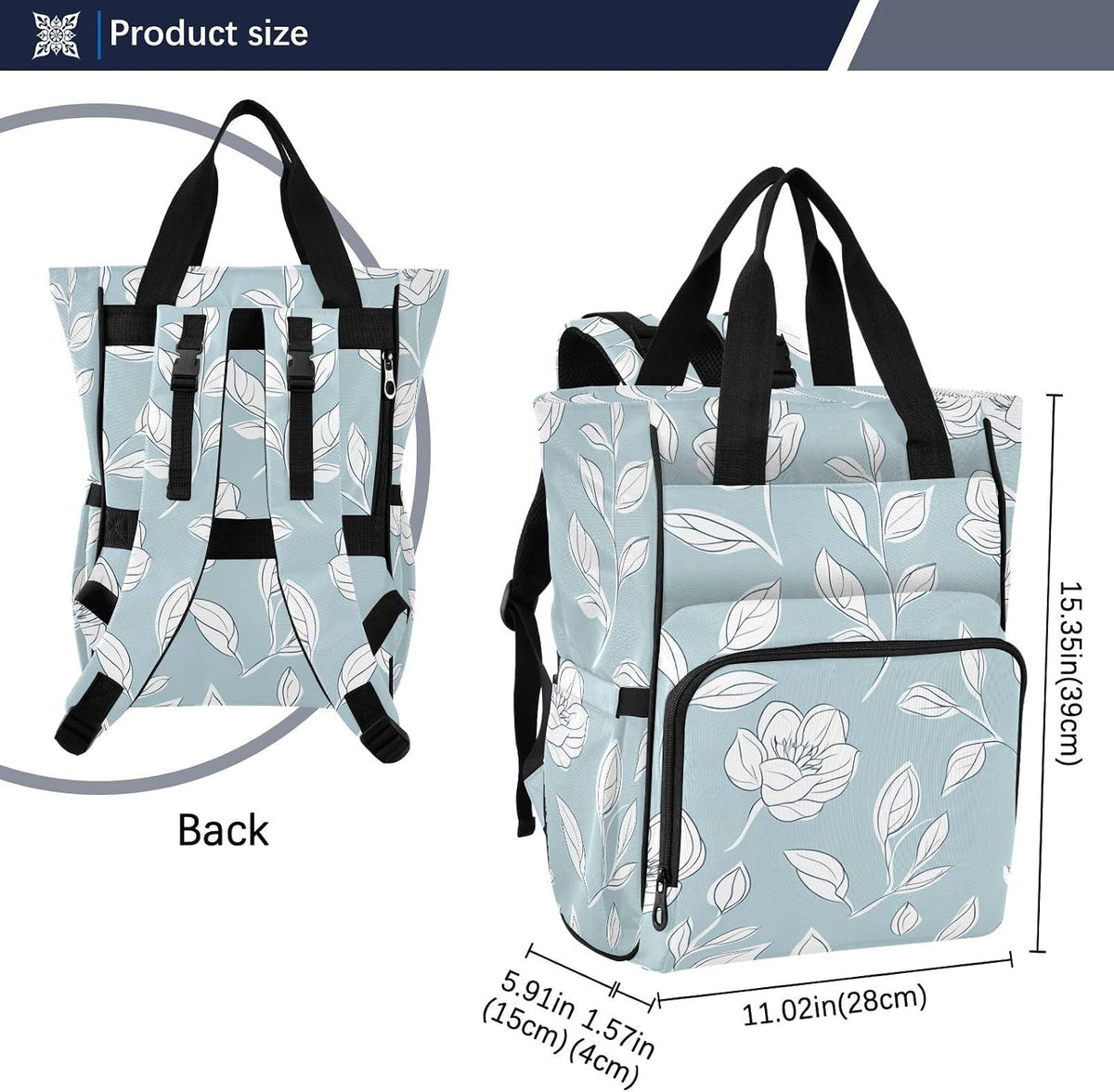 Diaper Bag Backpack, Multifunction Travel Bag for Moms Dads, Baby Changing Bag with Insulted Pockets, Stroller Straps and Side Bottle Pockets Art Line Floral Pattern