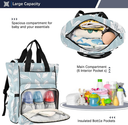 Diaper Bag Backpack, Multifunction Travel Bag for Moms Dads, Baby Changing Bag with Insulted Pockets, Stroller Straps and Side Bottle Pockets Art Line Floral Pattern