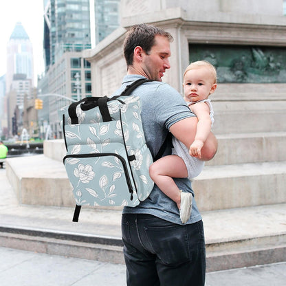 Diaper Bag Backpack, Multifunction Travel Bag for Moms Dads, Baby Changing Bag with Insulted Pockets, Stroller Straps and Side Bottle Pockets Art Line Floral Pattern