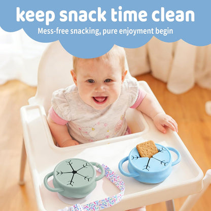 2 Pack Stainless Steel Snack Containers for Toddlers with Spill-Proof Silicone Lids and Handles, Food Grade Snack Cups for Toddlers Kid（Green and Blue）