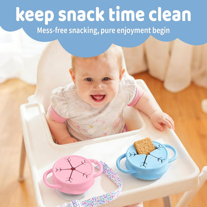 2 Pack Stainless Steel Snack Containers for Toddlers with Spill-Proof Silicone Lids and Handles, Food Grade Snack Cups for Toddlers Kid（Green and Blue）