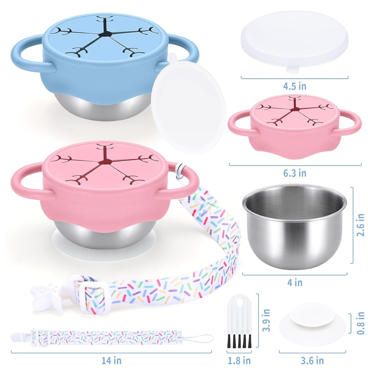 2 Pack Stainless Steel Snack Containers for Toddlers with Spill-Proof Silicone Lids and Handles, Food Grade Snack Cups for Toddlers Kid（Green and Blue）