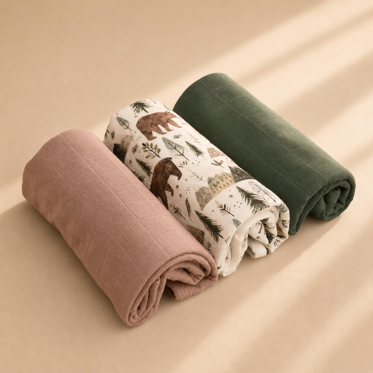 Miaoberry Organic Muslin Portable Changing Pad Liner – Waterproof Reusable Baby Diaper Changing Pad Cover for Travel, Forest Woodland Bear, 3 Pack
