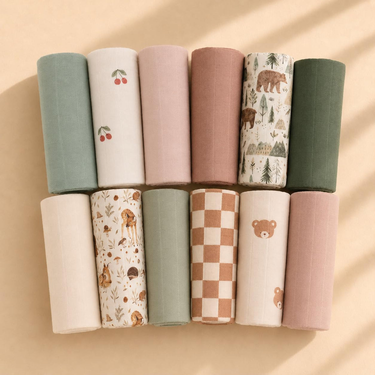 Miaoberry Organic Muslin Portable Changing Pad Liner – Waterproof Reusable Baby Diaper Changing Pad Cover for Travel, Forest Woodland Bear, 3 Pack