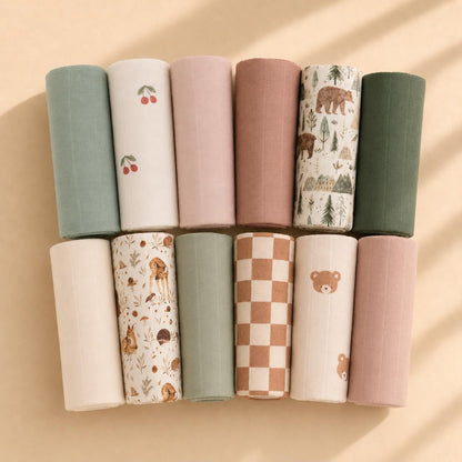 Miaoberry Organic Muslin Portable Changing Pad Liner – Waterproof Reusable Baby Diaper Changing Pad Cover for Travel, Forest Woodland Bear, 3 Pack