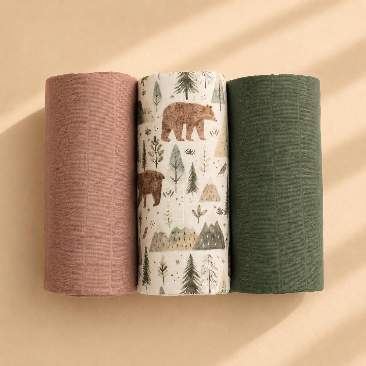 Miaoberry Organic Muslin Portable Changing Pad Liner – Waterproof Reusable Baby Diaper Changing Pad Cover for Travel, Forest Woodland Bear, 3 Pack