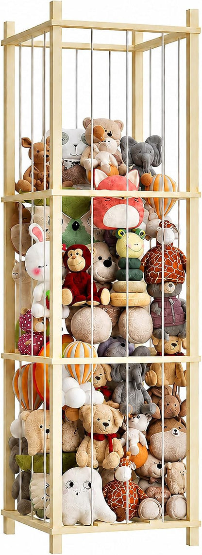 Solid Pine Stuffed Animal Storage, 56" Large Wooden Toy Organizer Tower