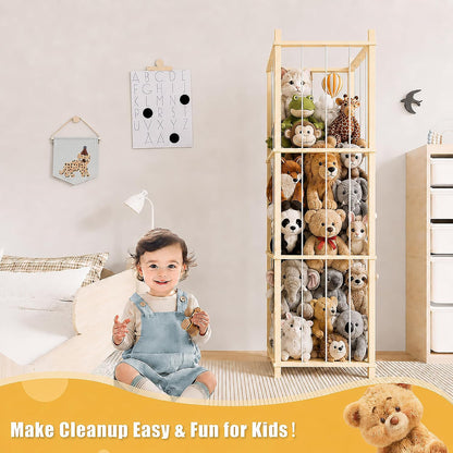 Solid Pine Stuffed Animal Storage, 56" Large Wooden Toy Organizer Tower