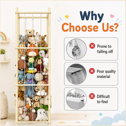 Solid Pine Stuffed Animal Storage, 56" Large Wooden Toy Organizer Tower