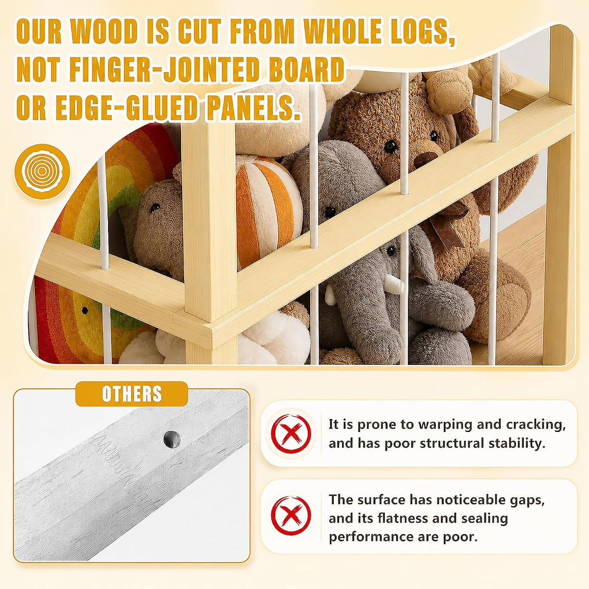Solid Pine Stuffed Animal Storage, 56" Large Wooden Toy Organizer Tower