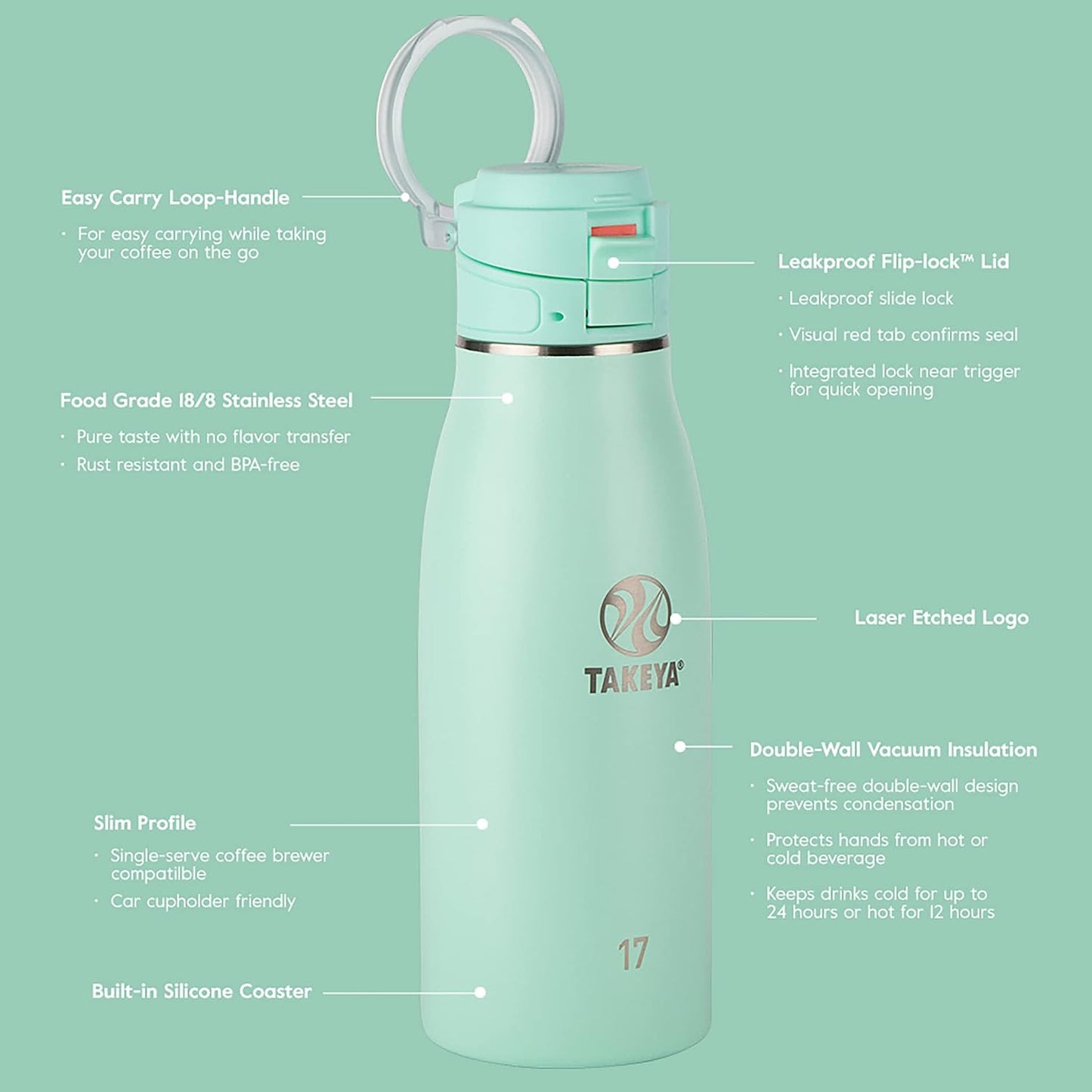 Traveler Stainless Steel Travel Coffee Mug with Flip-Lock Lid (17 oz, Arctic) - Leakproof Insulated Mug for Coffee & Tea