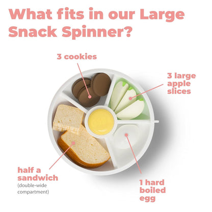 Small Snack Spinner Flip Bundle with Hand Strap and Sticker Sheet - Reusable Snack Container with 5 Compartment Dispenser and Lid | BPA/PVC Free | Dishwasher Safe | No Spill - Coral Pink