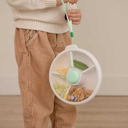 Small Snack Spinner Flip Bundle with Hand Strap and Sticker Sheet - Reusable Snack Container with 5 Compartment Dispenser and Lid | BPA/PVC Free | Dishwasher Safe | No Spill - Coral Pink