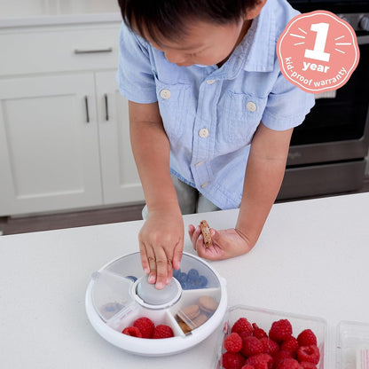 Small Snack Spinner Flip Bundle with Hand Strap and Sticker Sheet - Reusable Snack Container with 5 Compartment Dispenser and Lid | BPA/PVC Free | Dishwasher Safe | No Spill - Coral Pink