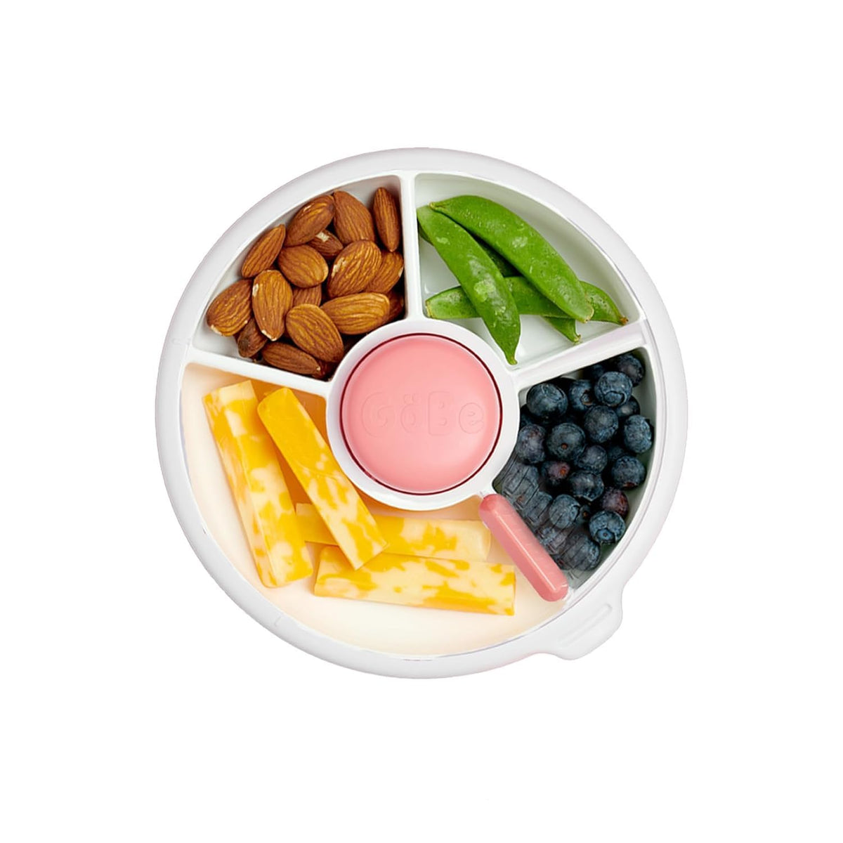 Small Snack Spinner Flip Bundle with Hand Strap and Sticker Sheet - Reusable Snack Container with 5 Compartment Dispenser and Lid | BPA/PVC Free | Dishwasher Safe | No Spill - Coral Pink