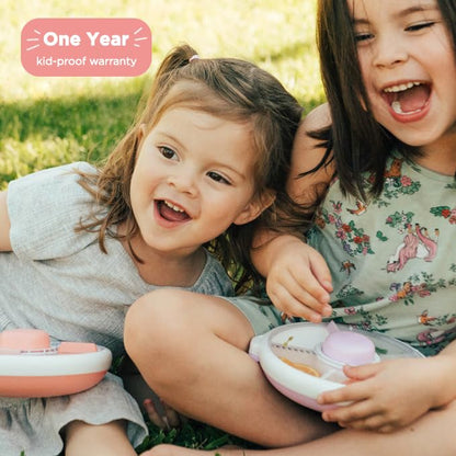 Small Snack Spinner Flip Bundle with Hand Strap and Sticker Sheet - Reusable Snack Container with 5 Compartment Dispenser and Lid | BPA/PVC Free | Dishwasher Safe | No Spill - Coral Pink