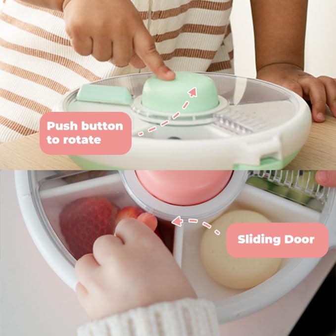 Small Snack Spinner Flip Bundle with Hand Strap and Sticker Sheet - Reusable Snack Container with 5 Compartment Dispenser and Lid | BPA/PVC Free | Dishwasher Safe | No Spill - Coral Pink