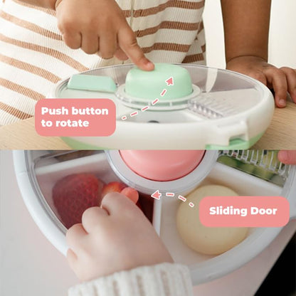 Small Snack Spinner Flip Bundle with Hand Strap and Sticker Sheet - Reusable Snack Container with 5 Compartment Dispenser and Lid | BPA/PVC Free | Dishwasher Safe | No Spill - Coral Pink