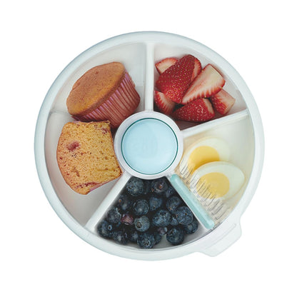Small Snack Spinner Flip Bundle with Hand Strap and Sticker Sheet - Reusable Snack Container with 5 Compartment Dispenser and Lid | BPA/PVC Free | Dishwasher Safe | No Spill - Coral Pink