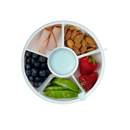 Small Snack Spinner Flip Bundle with Hand Strap and Sticker Sheet - Reusable Snack Container with 5 Compartment Dispenser and Lid | BPA/PVC Free | Dishwasher Safe | No Spill - Coral Pink