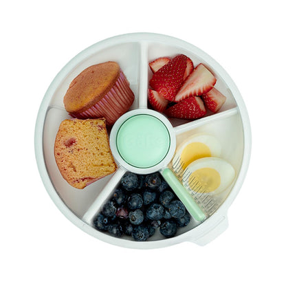 Small Snack Spinner Flip Bundle with Hand Strap and Sticker Sheet - Reusable Snack Container with 5 Compartment Dispenser and Lid | BPA/PVC Free | Dishwasher Safe | No Spill - Coral Pink