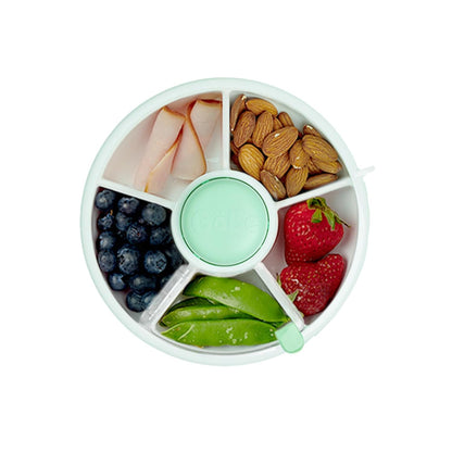 Small Snack Spinner Flip Bundle with Hand Strap and Sticker Sheet - Reusable Snack Container with 5 Compartment Dispenser and Lid | BPA/PVC Free | Dishwasher Safe | No Spill - Coral Pink