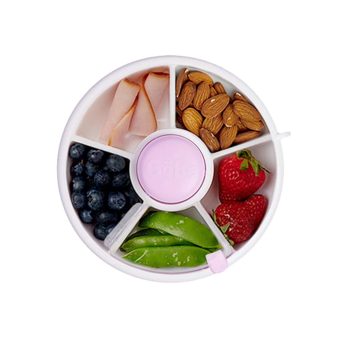 Small Snack Spinner Flip Bundle with Hand Strap and Sticker Sheet - Reusable Snack Container with 5 Compartment Dispenser and Lid | BPA/PVC Free | Dishwasher Safe | No Spill - Coral Pink