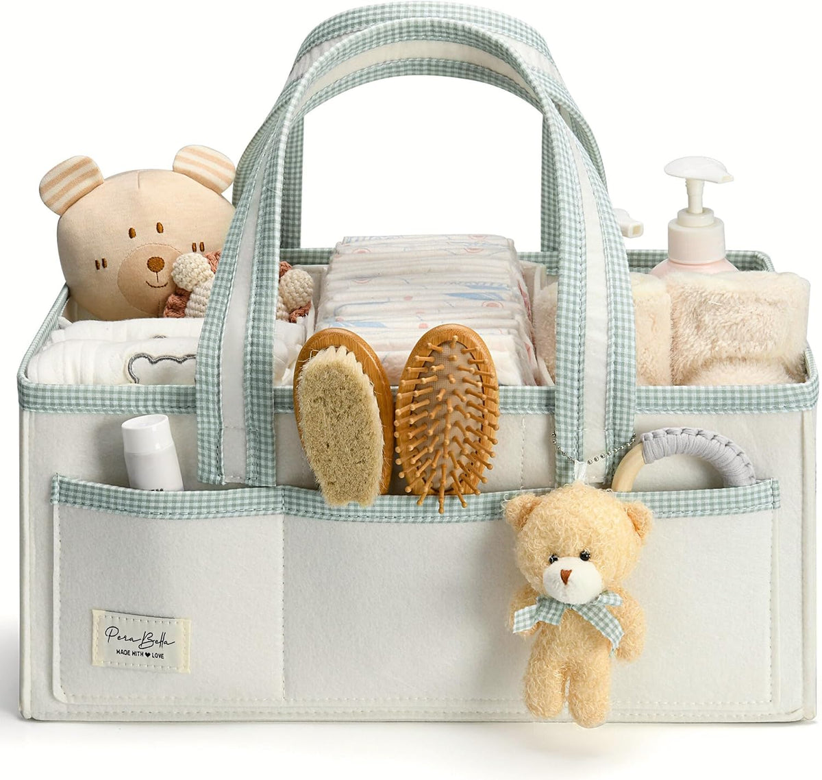Diaper Caddy Organizer with Handle, Baby Shower Gifts Basket Bag, Registry Search Must Haves Items, Nursery Storage Organizer for Newborn Girl Boy, Baby Bag Essentials, Car Diaper Caddy Cart