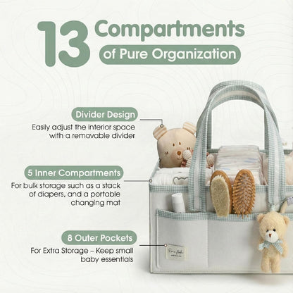 Diaper Caddy Organizer with Handle, Baby Shower Gifts Basket Bag, Registry Search Must Haves Items, Nursery Storage Organizer for Newborn Girl Boy, Baby Bag Essentials, Car Diaper Caddy Cart