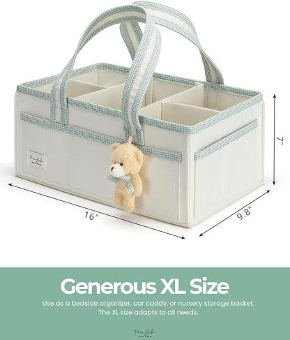 Diaper Caddy Organizer with Handle, Baby Shower Gifts Basket Bag, Registry Search Must Haves Items, Nursery Storage Organizer for Newborn Girl Boy, Baby Bag Essentials, Car Diaper Caddy Cart