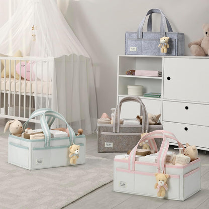 Diaper Caddy Organizer with Handle, Baby Shower Gifts Basket Bag, Registry Search Must Haves Items, Nursery Storage Organizer for Newborn Girl Boy, Baby Bag Essentials, Car Diaper Caddy Cart