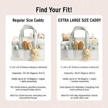 Diaper Caddy Organizer with Handle, Baby Shower Gifts Basket Bag, Registry Search Must Haves Items, Nursery Storage Organizer for Newborn Girl Boy, Baby Bag Essentials, Car Diaper Caddy Cart