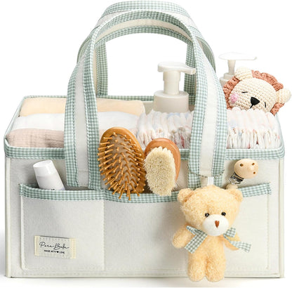 Diaper Caddy Organizer with Handle, Baby Shower Gifts Basket Bag, Registry Search Must Haves Items, Nursery Storage Organizer for Newborn Girl Boy, Baby Bag Essentials, Car Diaper Caddy Cart