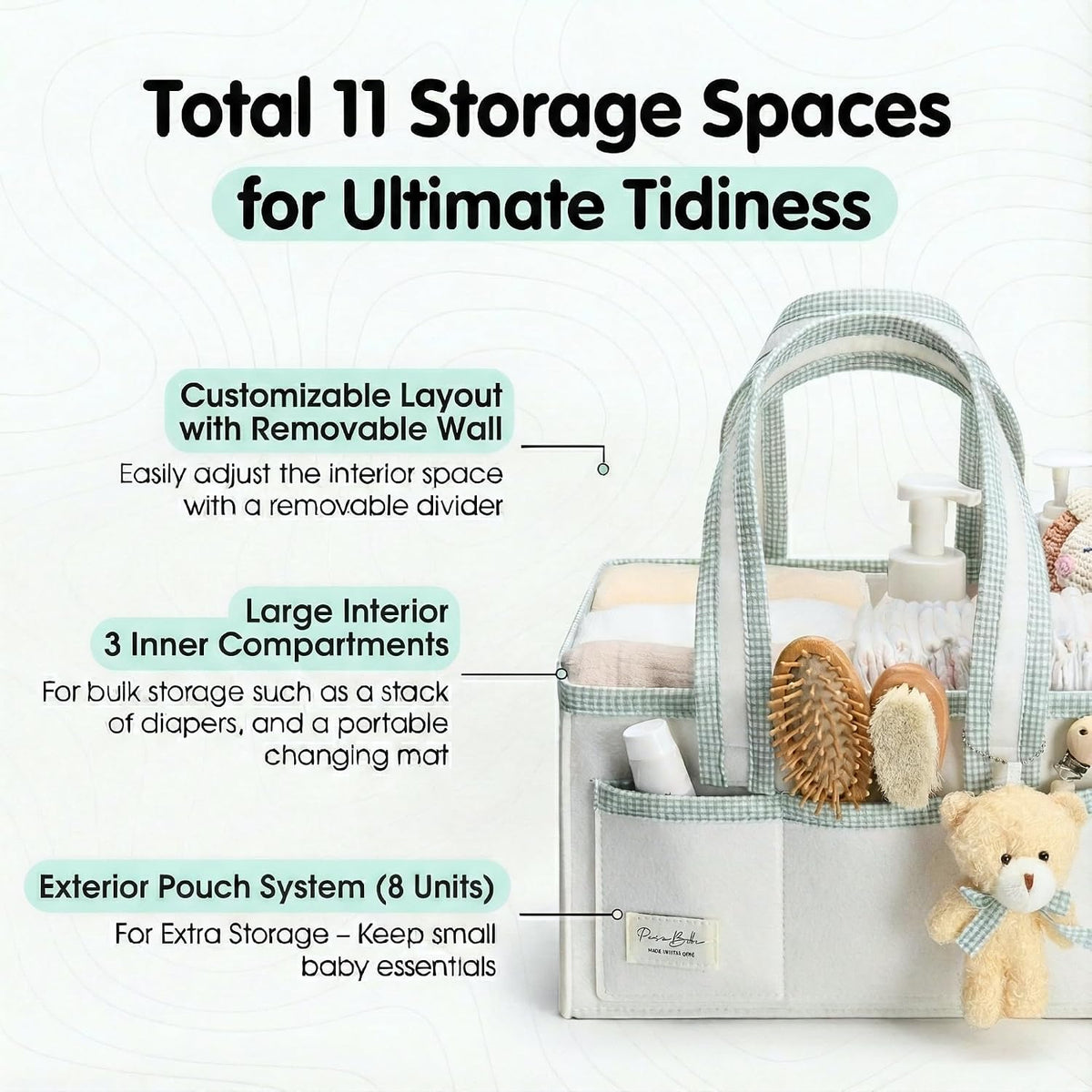 Diaper Caddy Organizer with Handle, Baby Shower Gifts Basket Bag, Registry Search Must Haves Items, Nursery Storage Organizer for Newborn Girl Boy, Baby Bag Essentials, Car Diaper Caddy Cart