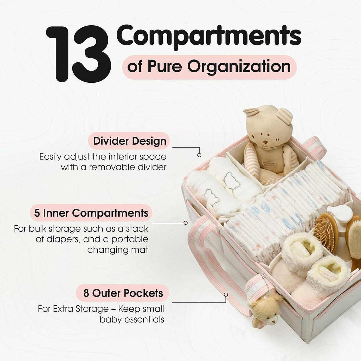Diaper Caddy Organizer with Handle, Baby Shower Gifts Basket Bag, Registry Search Must Haves Items, Nursery Storage Organizer for Newborn Girl Boy, Baby Bag Essentials, Car Diaper Caddy Cart