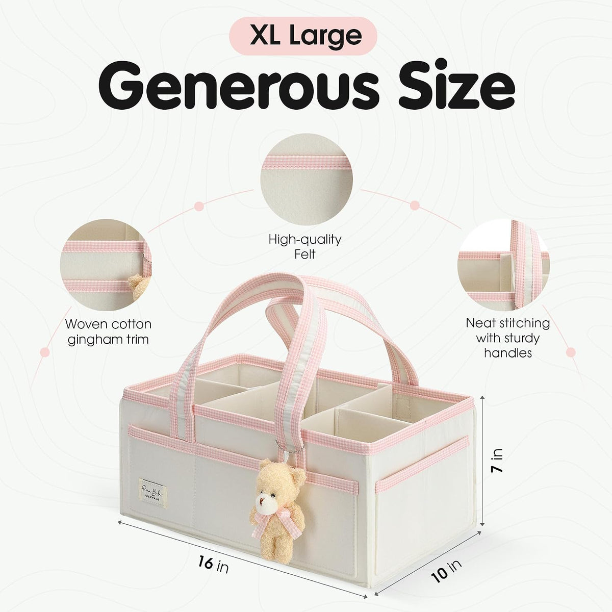 Diaper Caddy Organizer with Handle, Baby Shower Gifts Basket Bag, Registry Search Must Haves Items, Nursery Storage Organizer for Newborn Girl Boy, Baby Bag Essentials, Car Diaper Caddy Cart
